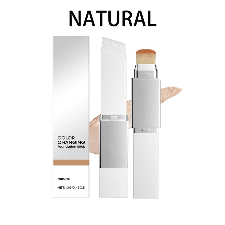 2-in-1 Color Changing Foundation Stick with Brush - Natural Matte Hydrating Long Lasting 13g by Home for Health and Beauty