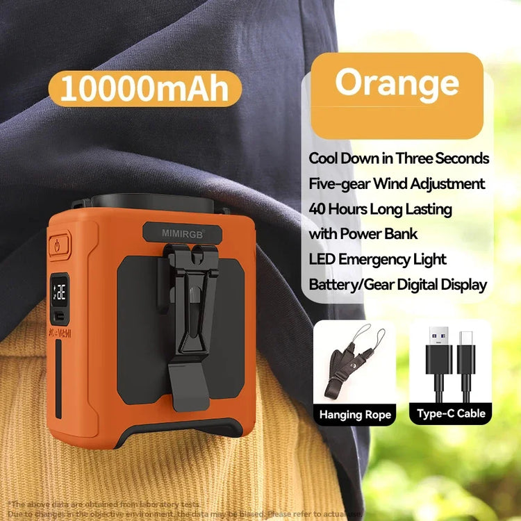 Portable Waist Fan 10000mAh with Power Bank LED Lighting Hanging Neck Fan 5 Speed Strong Airflow Cooling Fan for Outdoor Working by Home for Health and Beauty