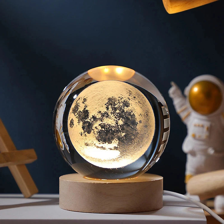 3D Moon Crystal Ball Astronomy Galaxy Solar System Saturn Luminous Balls Snow Glass Globe Night Light Home Desktop Decoration solar system sphere stand globe earth gyro ball planet by Home for Health and Beauty