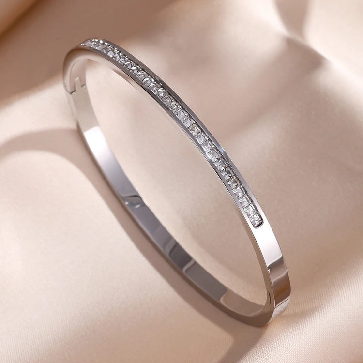 Sparkling Zirconia Inlaid Stainless Steel Bracelet 5/1pcs Set for Women Stackable Bangles Fashion Non Fading Jewelry Gift by Home for Health and Beauty