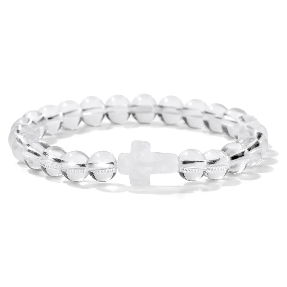 Natural Stone Cross Bracelets Unisex Prayer Yoga Jewelry