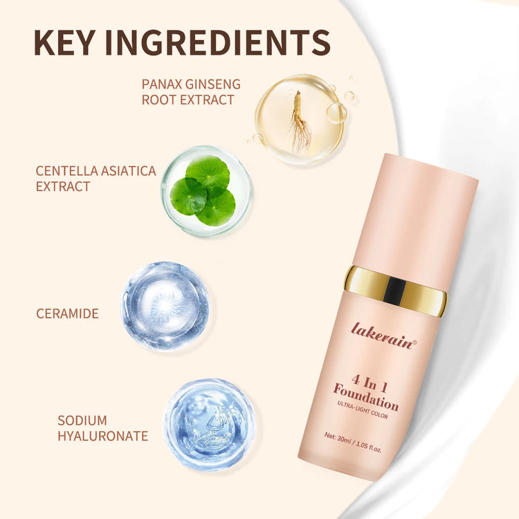 4 In 1 Foundation Long-wearing Moisturizing Waterproof Concealer Even Skin Tone SPF 30 Liquid Hydrating Full Coverage Concealer by Home for Health and Beauty