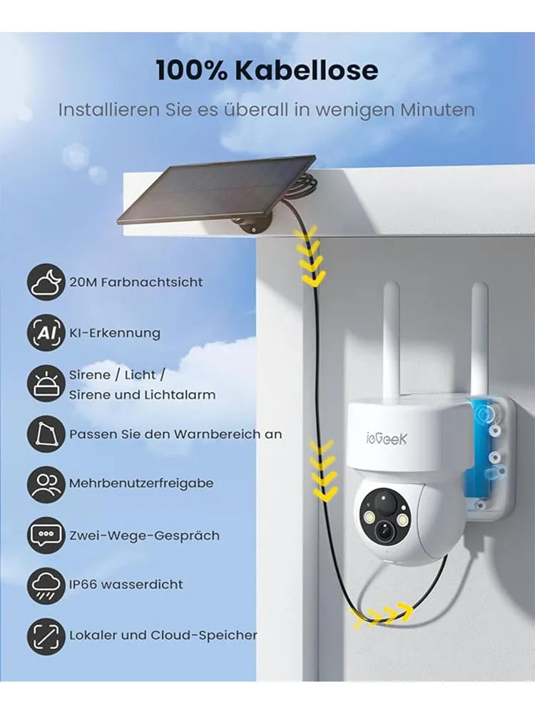 ieGeek 2K 3MP WiFi Security Cameras Wireless Outdoor, for Home Surveillance, 360 PTZ Battery Powered Cam with Solar Panel by Home for Health and Beauty