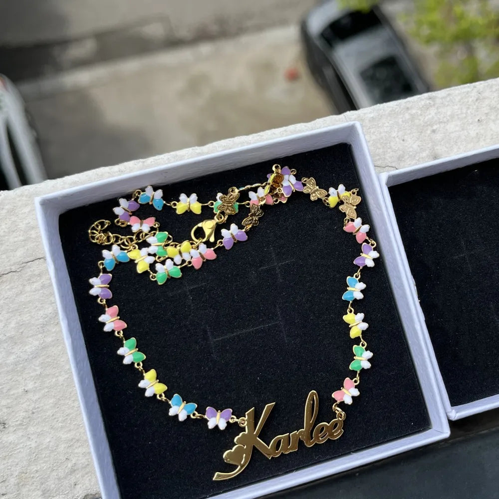 Custom Name Butterfly Necklace And Bracelet Set