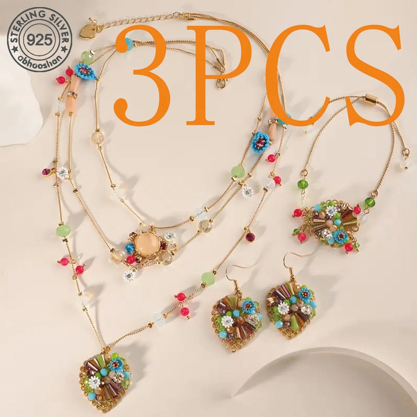 925 Silver Multi-layer Heart Bead Jewelry Set