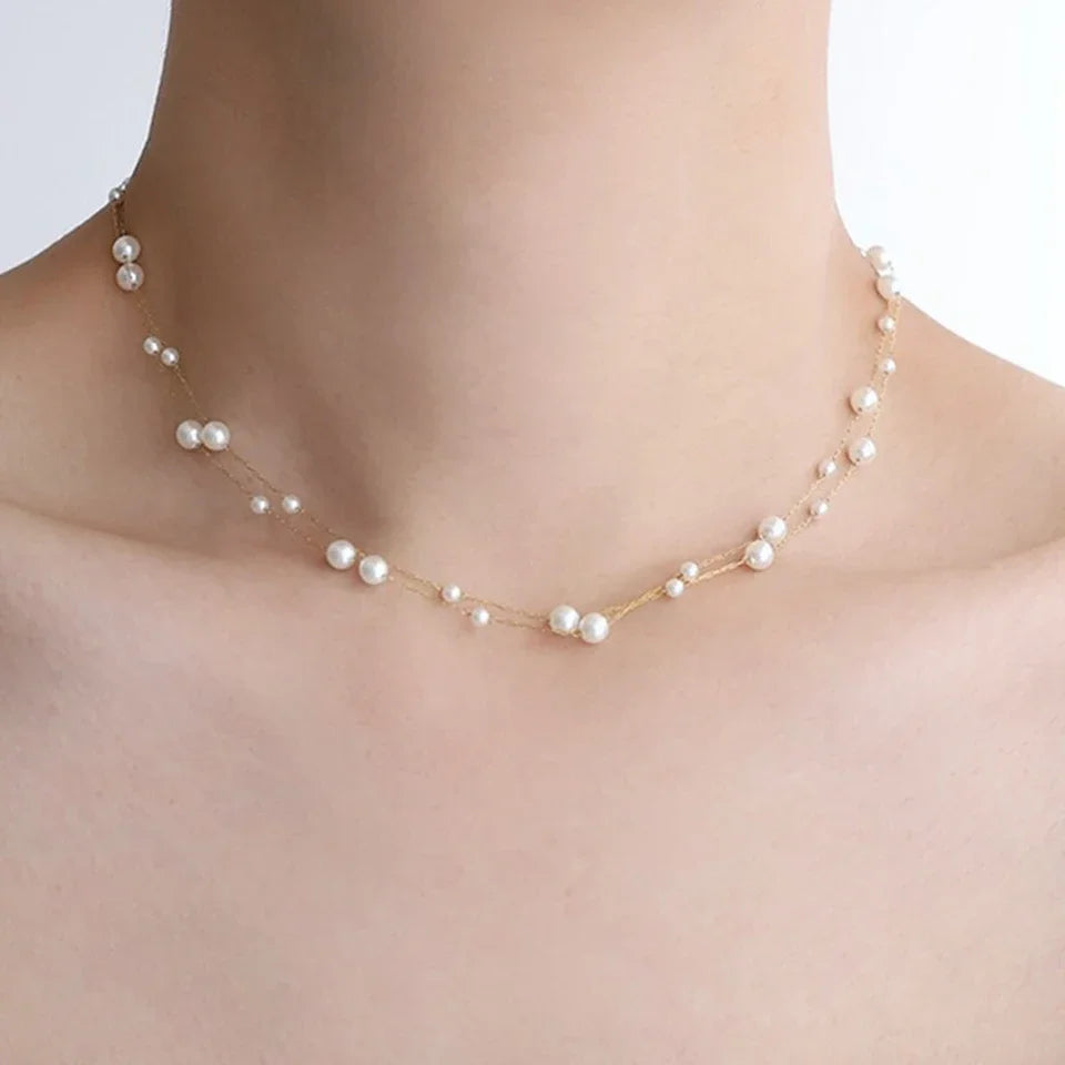 Stainless Steel Pearl Choker Necklace For Women