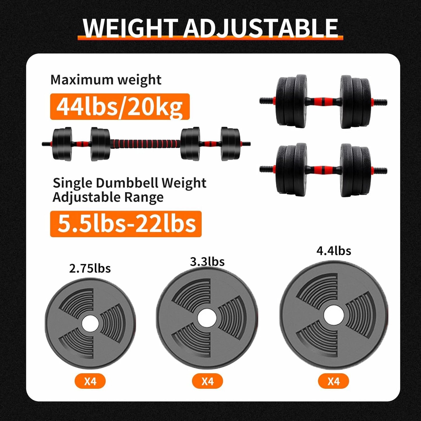 Adjustable Dumbbell To Barbell Set With Non Slip Grip For Strength Training