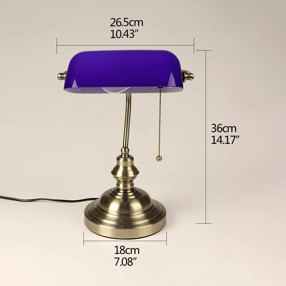 Desk lamp Table Light glass banker‘s lamp zipper switch for bedroom home stuy restaurant library office light night lamp by Home for Health and Beauty