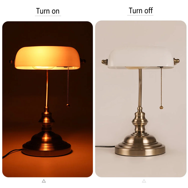 Desk lamp Table Light glass banker‘s lamp zipper switch for bedroom home stuy restaurant library office light night lamp by Home for Health and Beauty