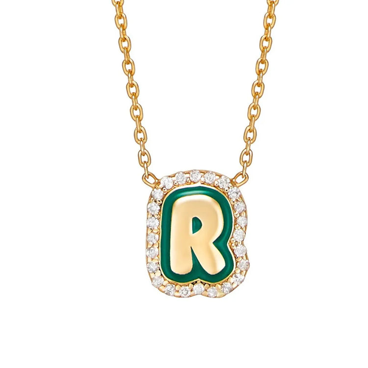 Custom Enamel Bubble Letter Necklace With Zirconia Name Pendant by Home for Health and Beauty