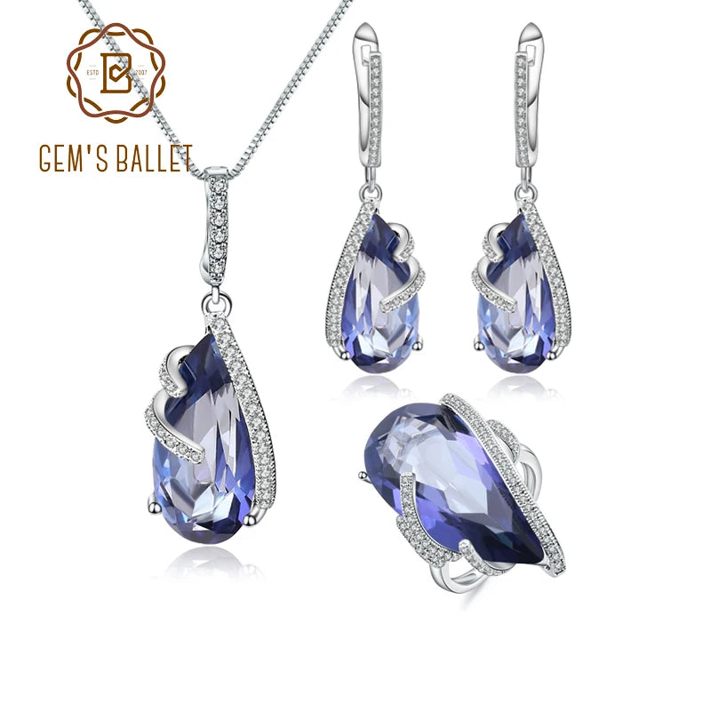Mystic Quartz Jewelry Set 925 Sterling Silver Earrings Ring Pendant