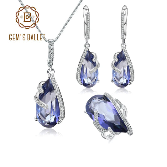Mystic Quartz Jewelry Set 925 Sterling Silver Earrings Ring Pendant