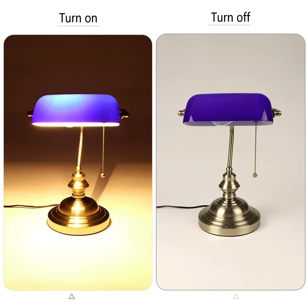 Desk lamp Table Light glass banker‘s lamp zipper switch for bedroom home stuy restaurant library office light night lamp by Home for Health and Beauty