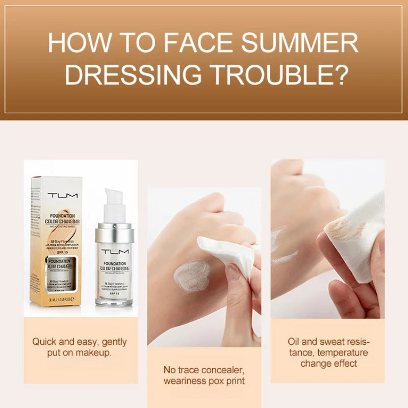 Magic Color Changing Foundation Oil-Control Face Cover Concealer Makeup Liquid Hydrating Long Lasting Tone Foundation by Home for Health and Beauty