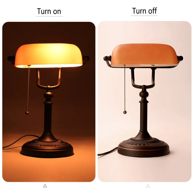 Desk lamp Table Light glass banker‘s lamp zipper switch for bedroom home stuy restaurant library office light night lamp by Home for Health and Beauty