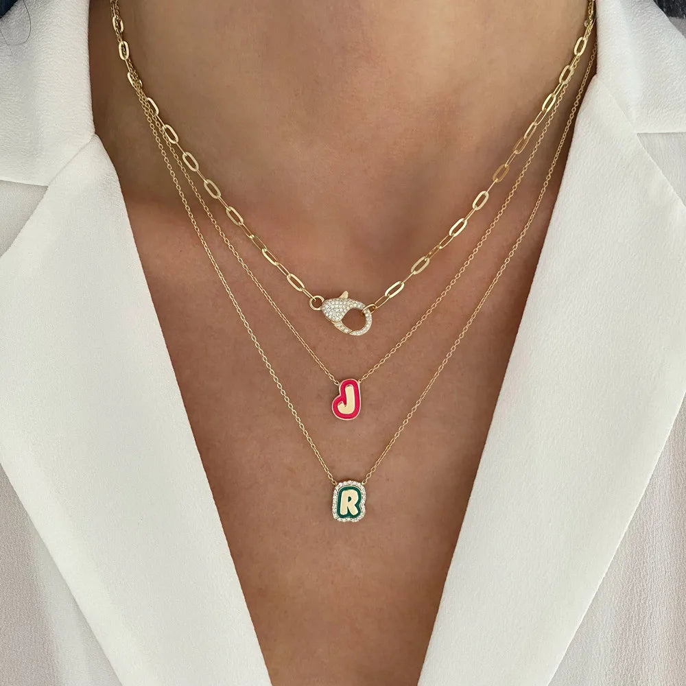 Custom Enamel Bubble Letter Necklace With Zirconia Name Pendant