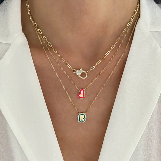 Custom Enamel Bubble Letter Necklace With Zirconia Name Pendant