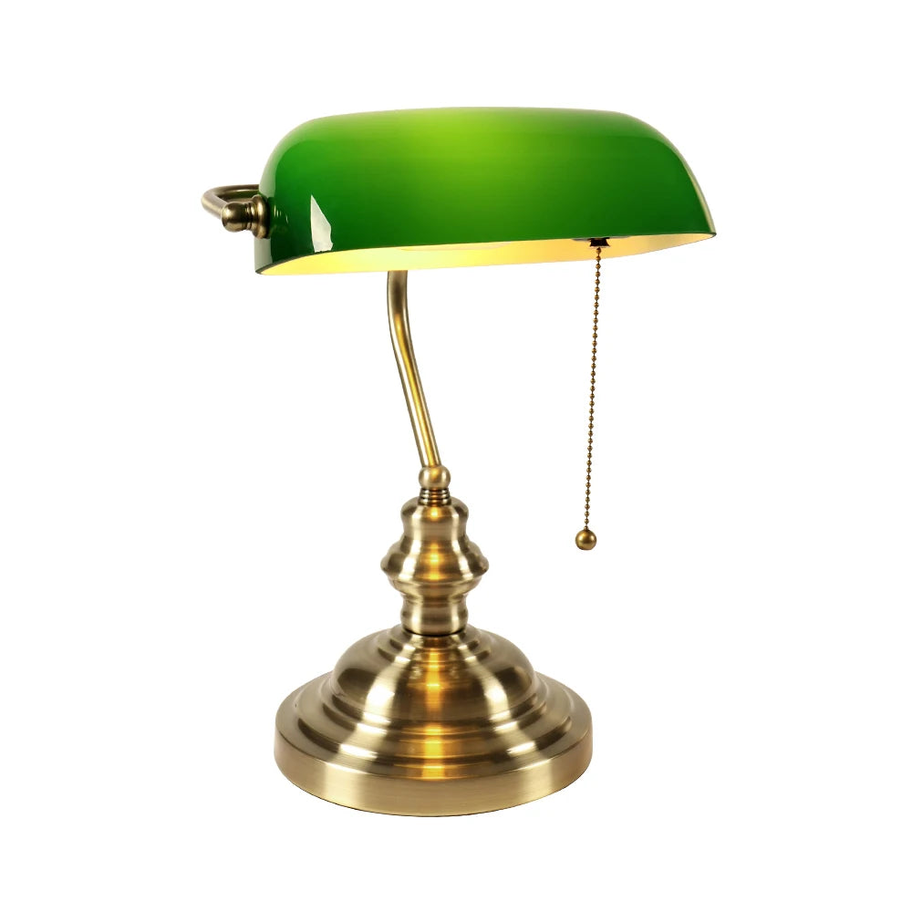 Desk lamp Table Light glass banker‘s lamp zipper switch for bedroom home stuy restaurant library office light night lamp by Home for Health and Beauty