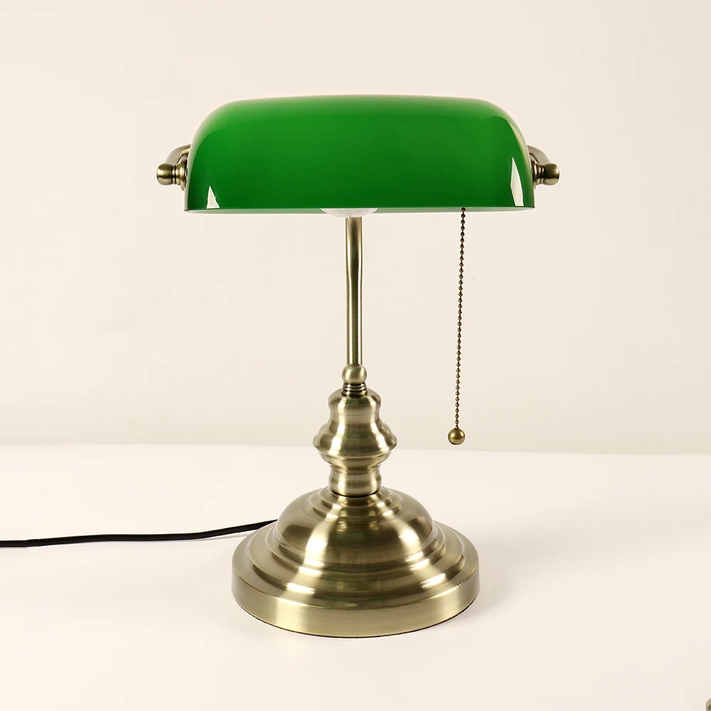 Desk lamp Table Light glass banker‘s lamp zipper switch for bedroom home stuy restaurant library office light night lamp by Home for Health and Beauty