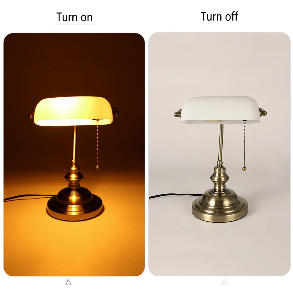 Desk lamp Table Light glass banker‘s lamp zipper switch for bedroom home stuy restaurant library office light night lamp by Home for Health and Beauty