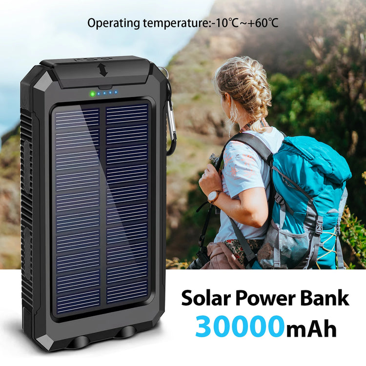 Solar Power Bank Portable Dual 30000mAh 5V USB Ports 2 LED Light Flashlight Fast Charging for iPhone Samsung Tablets by Home for Health and Beauty