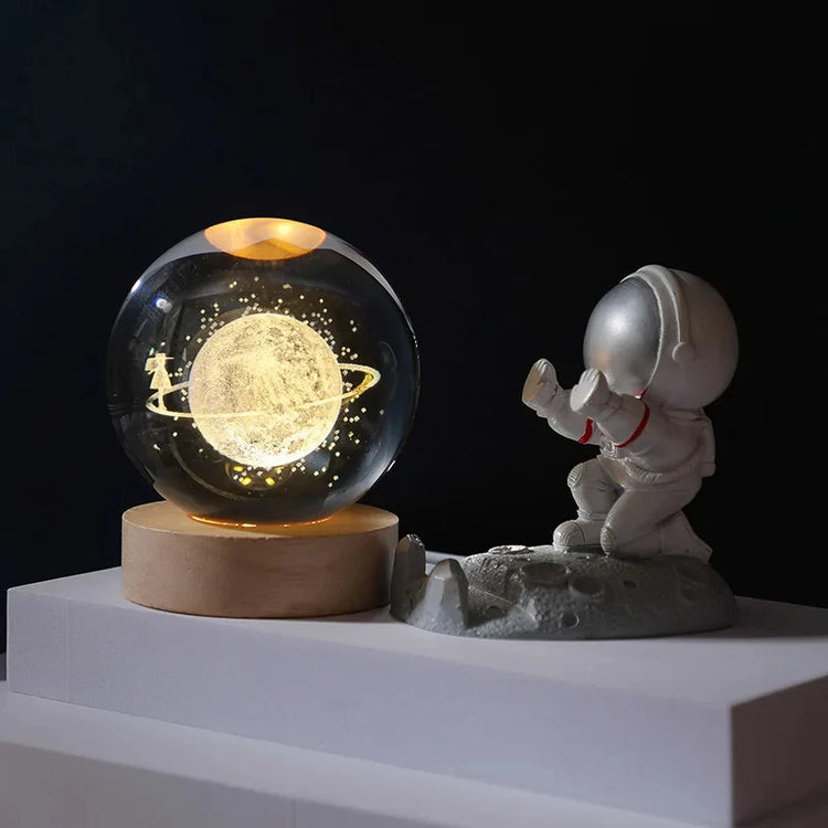 3D Moon Crystal Ball Astronomy Galaxy Solar System Saturn Luminous Balls Snow Glass Globe Night Light Home Desktop Decoration solar system sphere stand globe earth gyro ball planet by Home for Health and Beauty