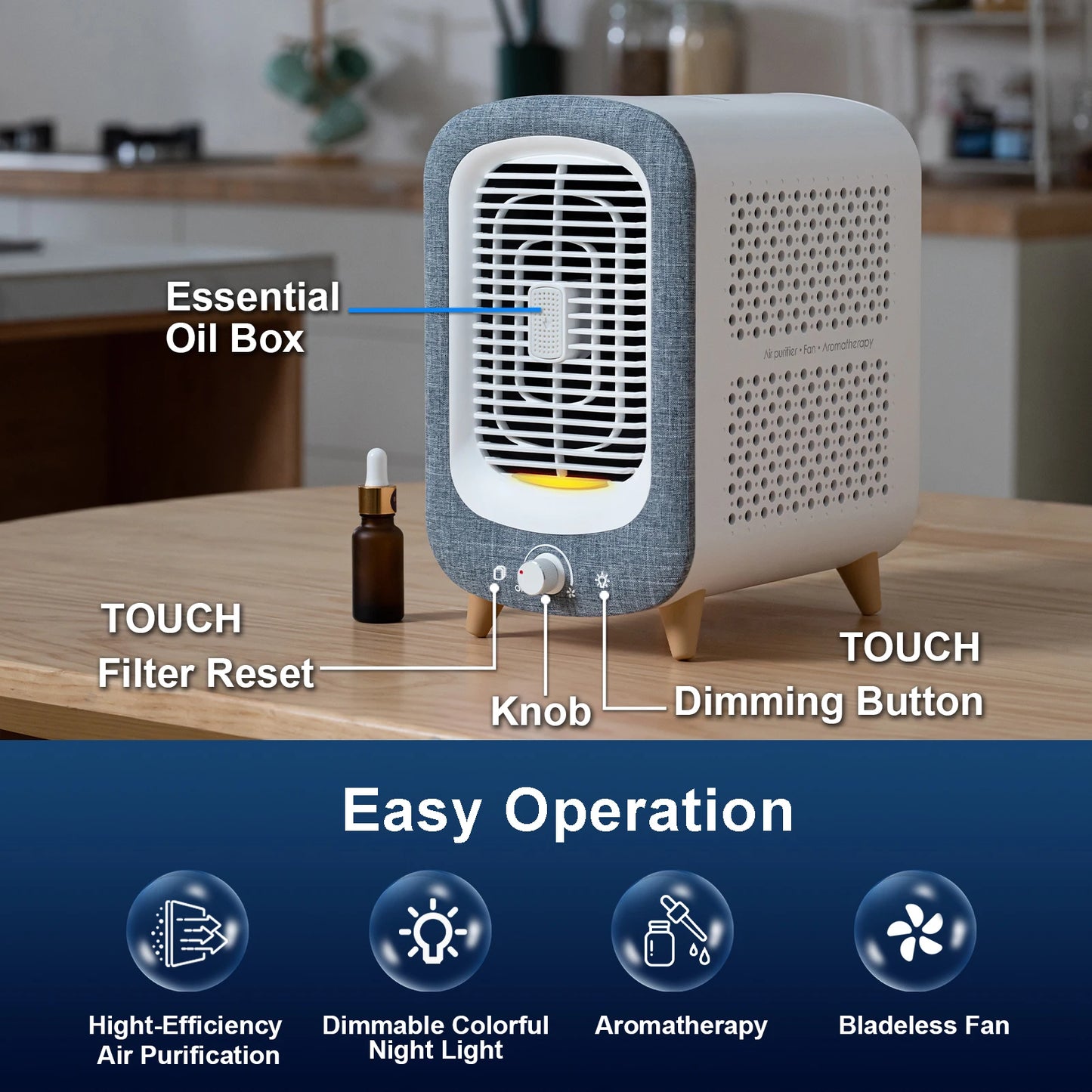 Air Purifier With HEPA Activated Carbon Nightlight Fragrance Sponge