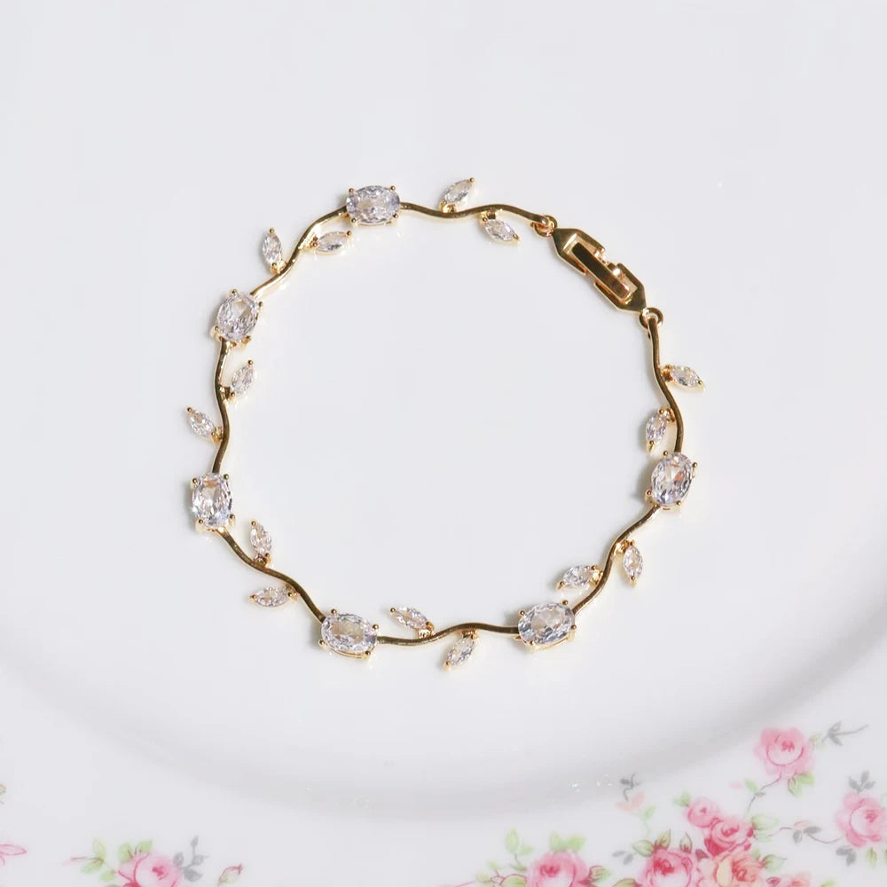 Luxury 16 Colors Sparkling Leaf Cubic Zirconia Branch Gold Silver Color CZ Crystal Bracelet Fashion Women Wedding Jewelry Gift by Home for Health and Beauty