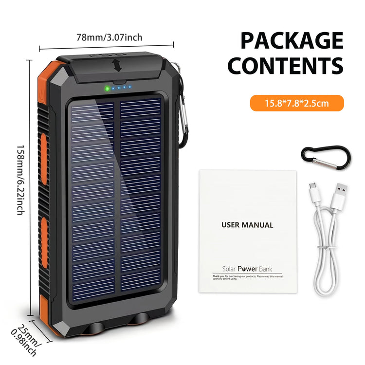 Solar Power Bank Portable Dual 30000mAh 5V USB Ports 2 LED Light Flashlight Fast Charging for iPhone Samsung Tablets by Home for Health and Beauty
