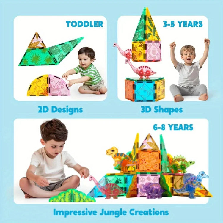 Magnetic Building Tiles Dinosaur Set 5 Dinosaurs STEM Toy by Home for Health and Beauty