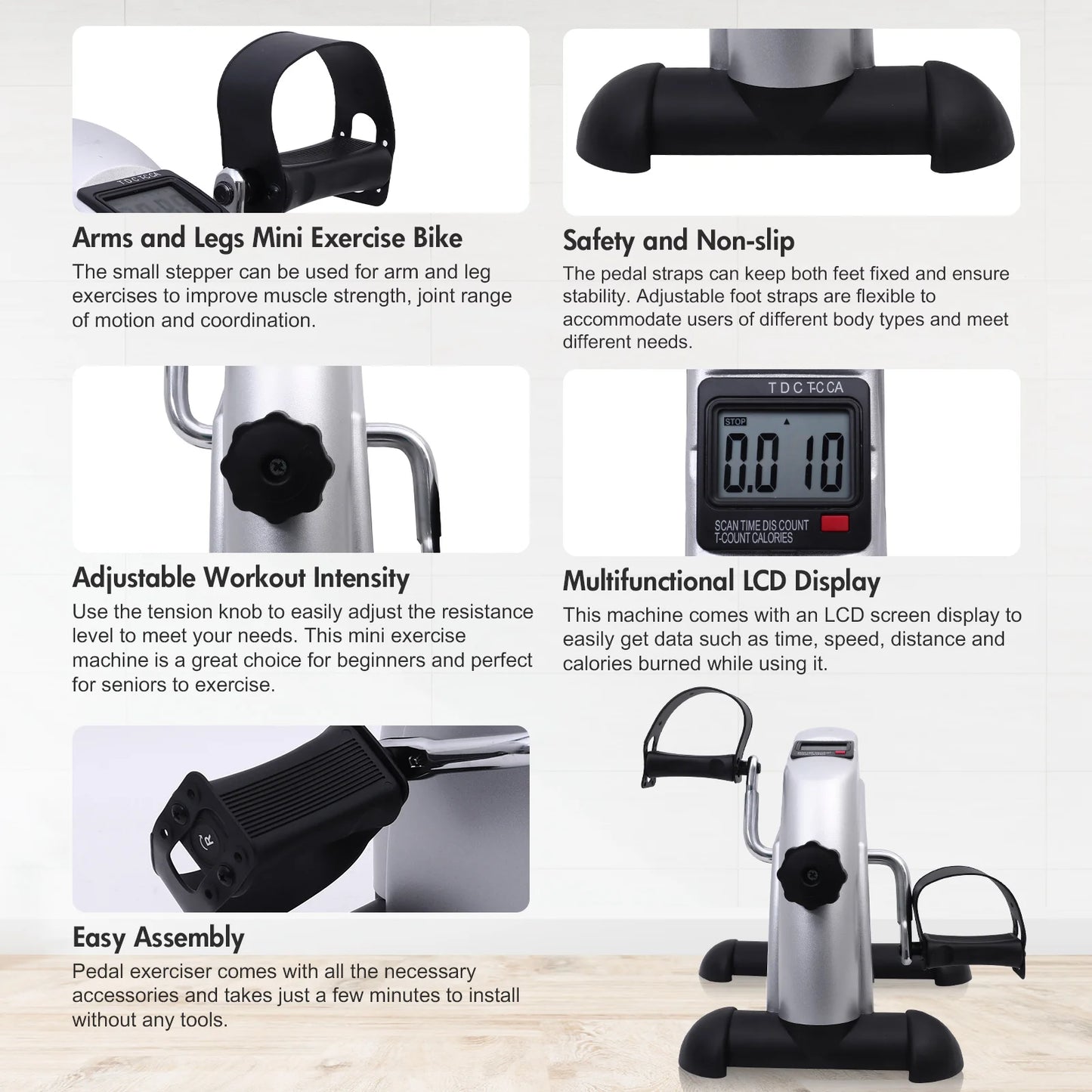 Mini Pedal Exercise Bike Under Desk LCD Display Trainer