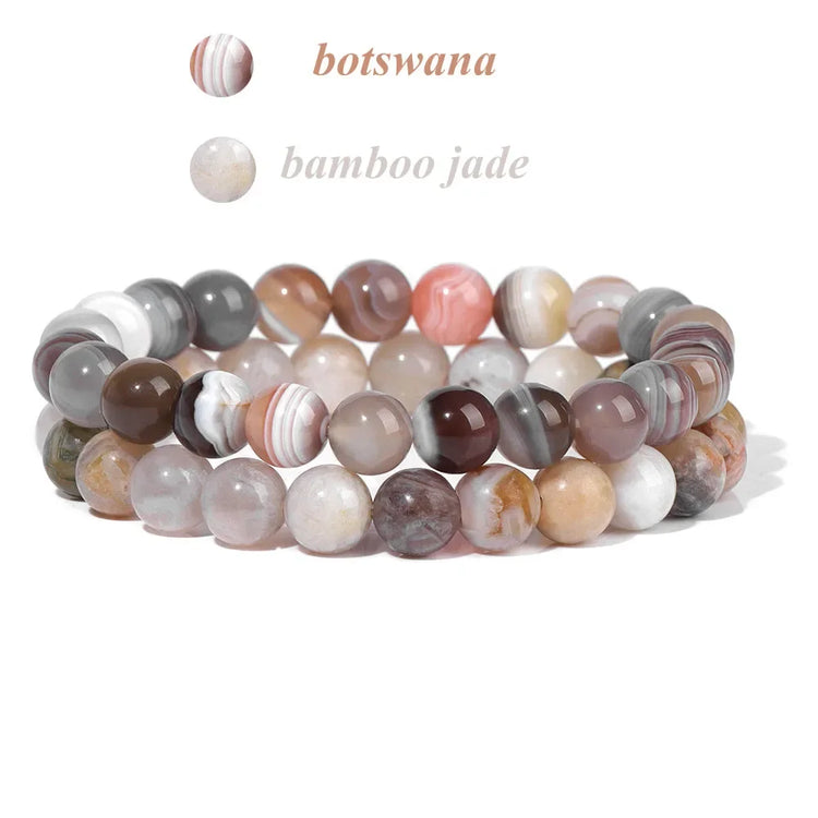 2Pcs Colorful Natural Stone Bead Bracelet Set 8MM Natural Agates Turquois Amethysts Quartzs Gem Stretch Bangle Jewelry Gift by Home for Health and Beauty