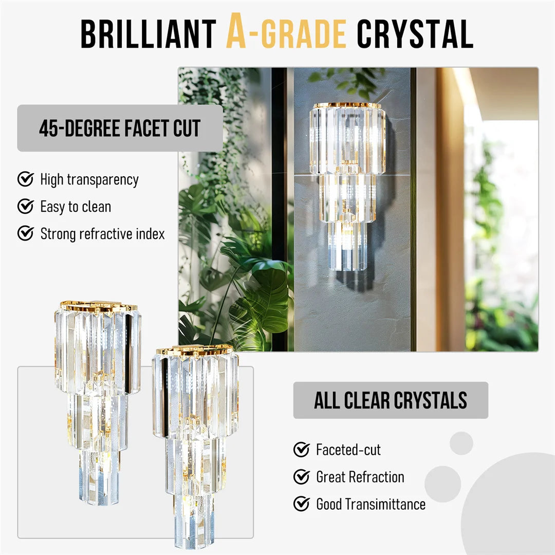 Crystal Wall Lamp Modern 3-Layer Wall Crystal Sconce Light E14 Led Corn Lights by Home for Health and Beauty