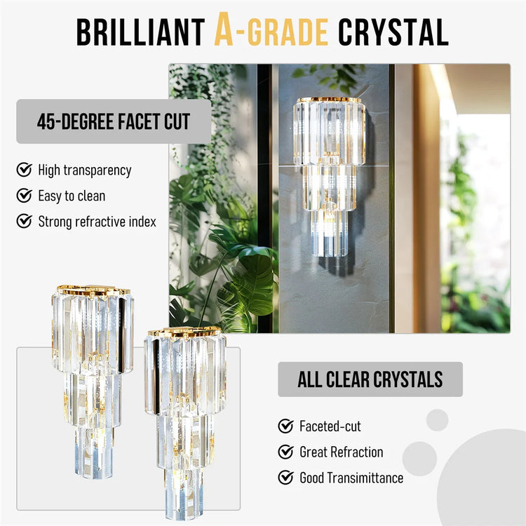 Crystal Wall Lamp Modern 3-Layer Wall Crystal Sconce Light E14 Led Corn Lights by Home for Health and Beauty