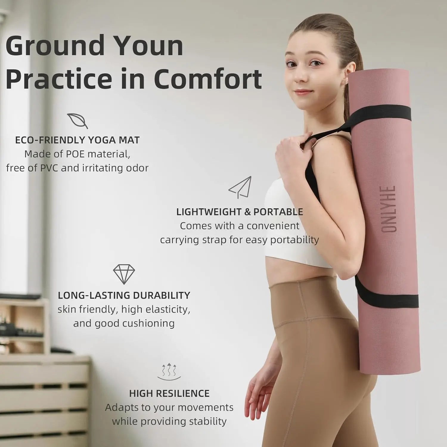 Extra Thick 8mm Yoga Mat, 72x26 inches, TPE Material, Anti-Slip & Lightweight for Fitness, Travel, Gym by Home for Health and Beauty