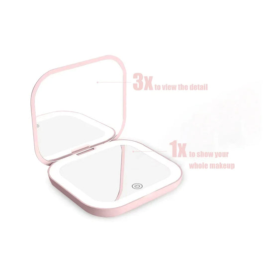 Compact Mini Vanity Mirror With Lights Portable 2X Magnification
