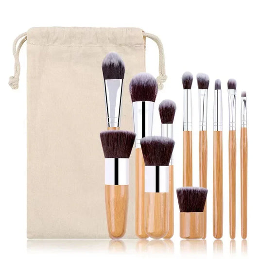 Natural Bamboo Handle Makeup Brush Set 11 Pcs Foundation Blending