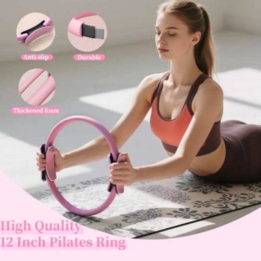 Pilates Equipment Kit for Home Workout with Ring Ball Set Core Sliders Adjustable Ankle Wrist Weights Resistance Bands in Black by Home for Health and Beauty
