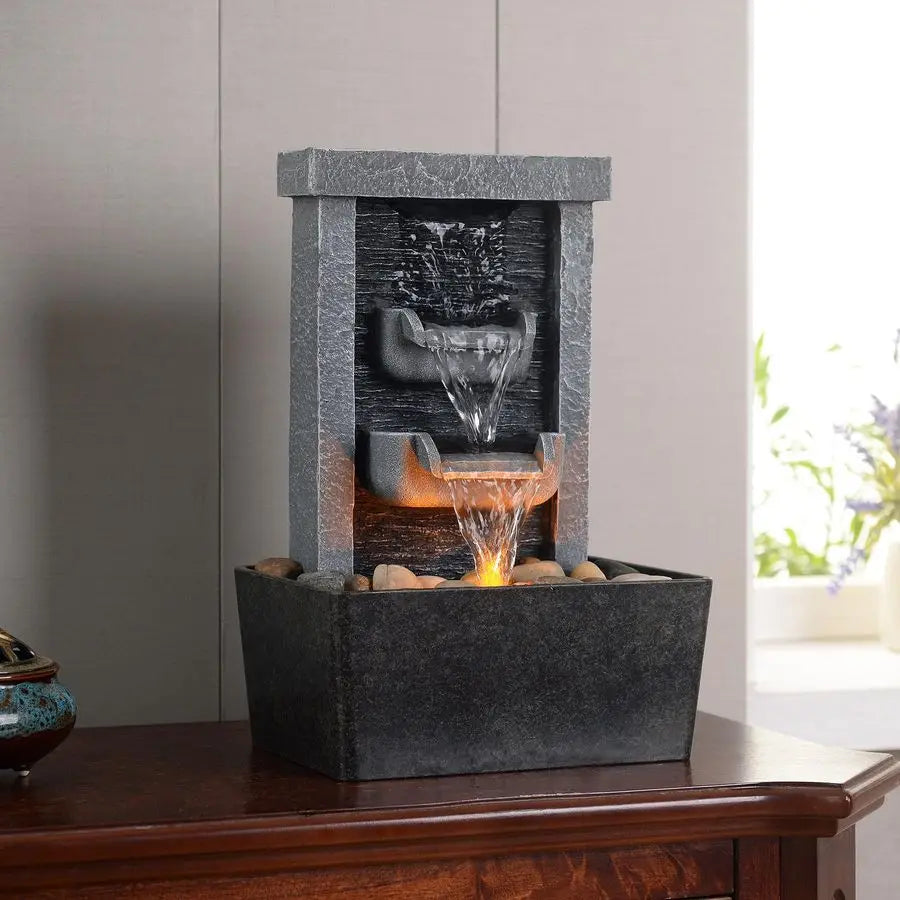 Home Decor 10.3 in Indoor Waterfall Fountain Relaxation High Pressure Water Pumps Tabletop Fountain Nature Feeling Water Fountai by Home for Health and Beauty