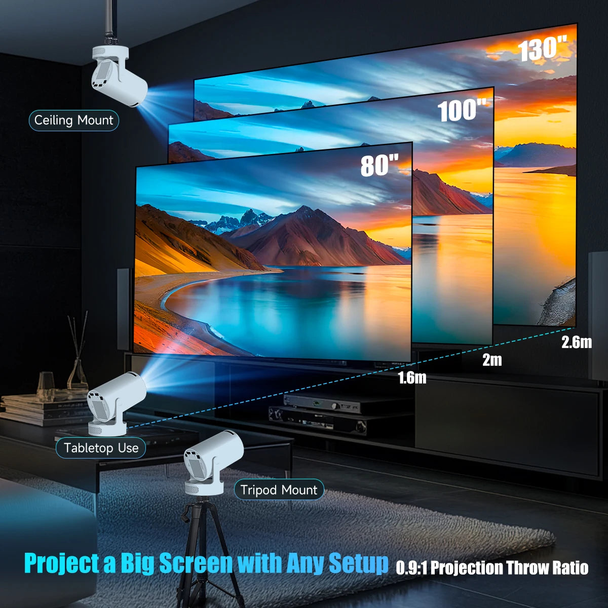 Pro + Projector 8K 720P With 5W Speaker Android 14 8000 Lumens WiFi 6 BT5.4 Outdoor Video Home Theater Projector by Home for Health and Beauty