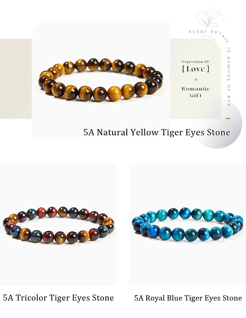 JD Natural Stone Beads Bracelet Amethyst Tiger Eye Crystal Quartz Agate Gem Beads Bangles Women Men Reiki Healling Jewelry Gift by Home for Health and Beauty