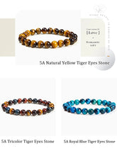 JD Natural Stone Beads Bracelet Amethyst Tiger Eye Crystal Quartz Agate Gem Beads Bangles Women Men Reiki Healling Jewelry Gift by Home for Health and Beauty