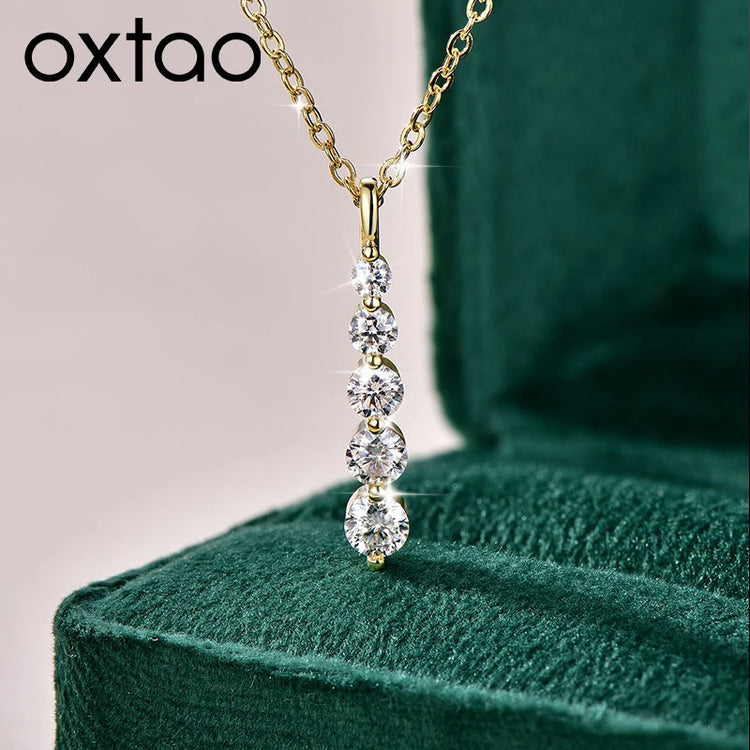 5-Stone Moissanite Long Pendant Necklace D VVS1 for Women Clavicle Chain Necklace Fine Jewelry Gift 14K Gold Filled by Home for Health and Beauty