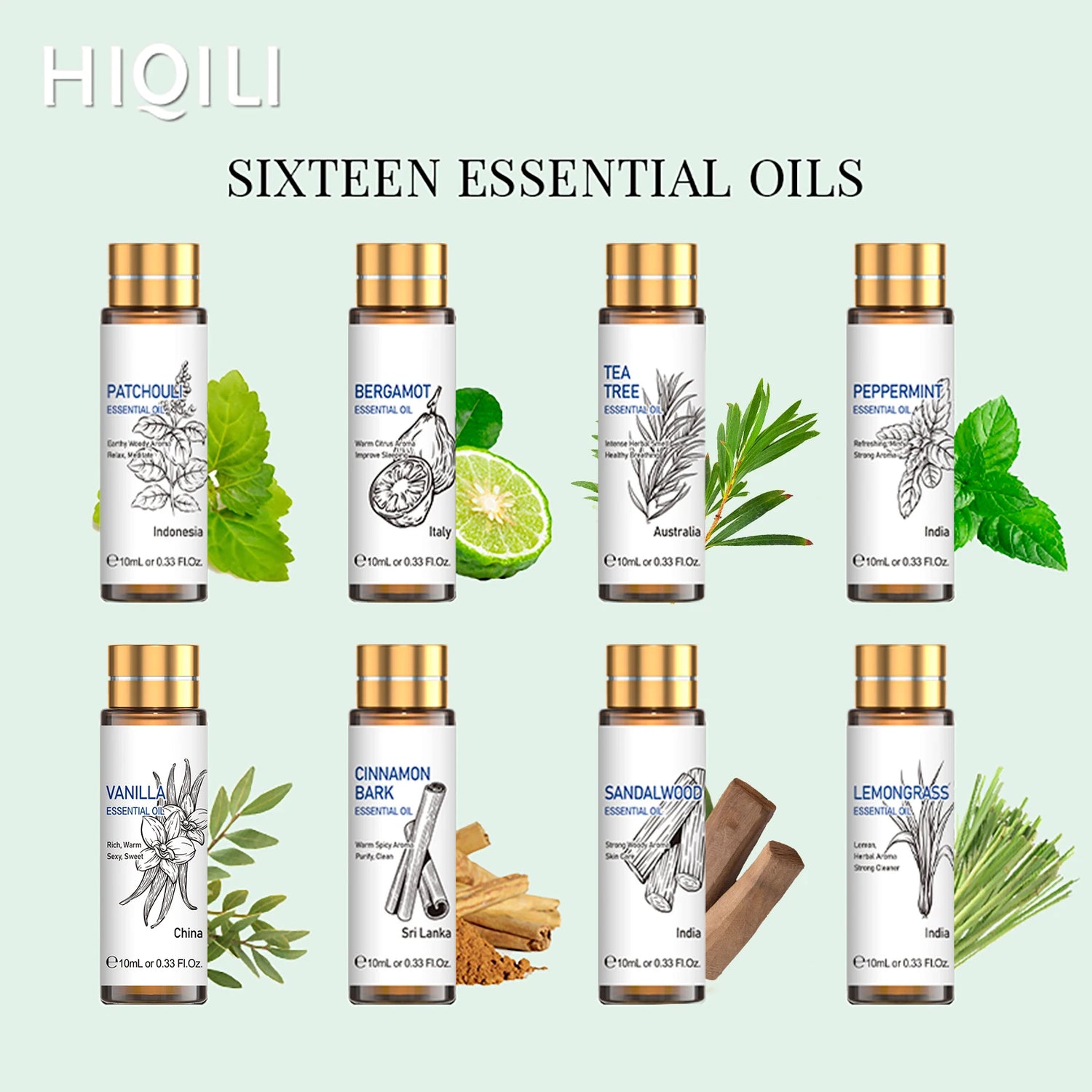 16 Piece Essential Oils Set Lavender Eucalyptus Jasmine and More by Home for Health and Beauty