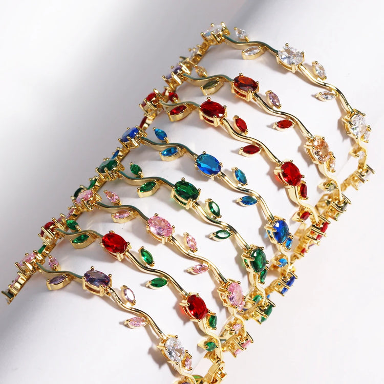 Luxury 16 Colors Sparkling Leaf Cubic Zirconia Branch Gold Silver Color CZ Crystal Bracelet Fashion Women Wedding Jewelry Gift by Home for Health and Beauty