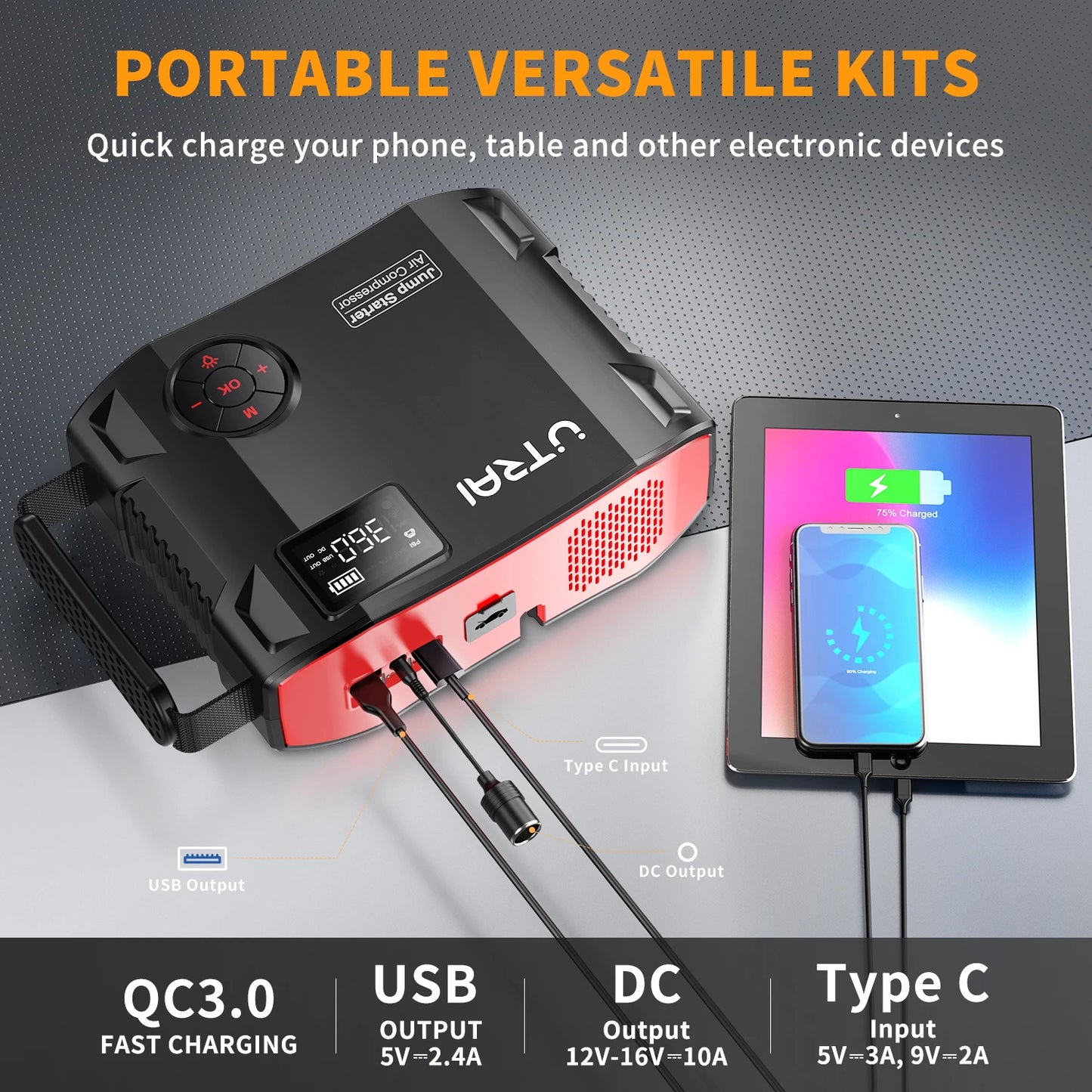 4 in 1 Jump Starter Power Bank With Air Compressor