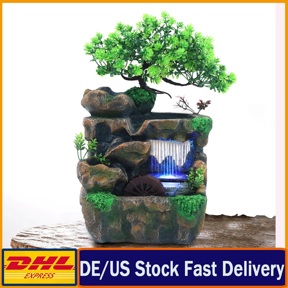Indoor Room Fountain Waterfall Decor Desktop Fountain Decoration Water Feature with Colour Changing LED Lighting Zen Meditation by Home for Health and Beauty