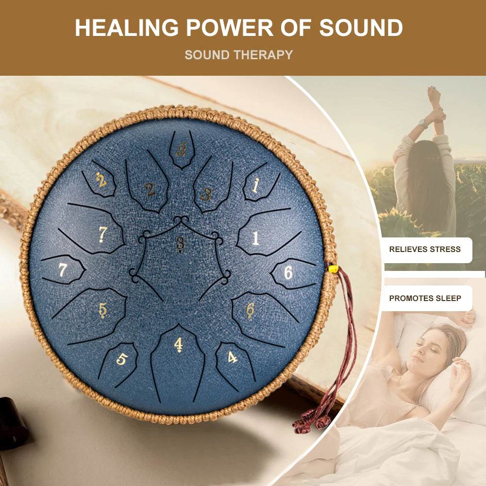 12 Inch Music Drum with Handbag Drumstick 15 Notes D Tone Ethereal Drum Yoga Meditation Sound Healing Beginner Hand Drum by Home for Health and Beauty