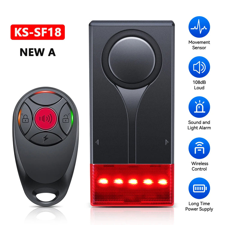 Wireless Vibration Bike Alarm With Remote Control Anti-Theft Alarm 110dB Loud Bike Door Window Alarm Home Safety System by Home for Health and Beauty