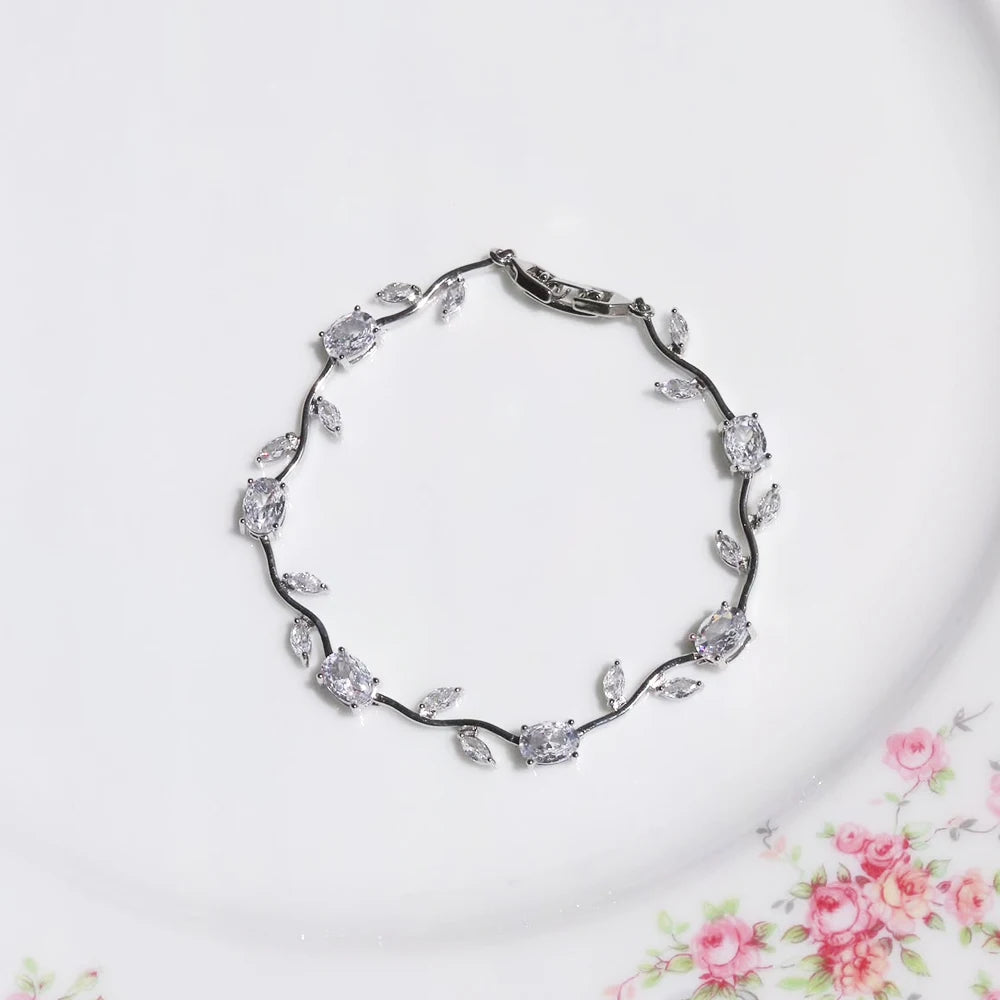 Luxury 16 Colors Sparkling Leaf Cubic Zirconia Branch Gold Silver Color CZ Crystal Bracelet Fashion Women Wedding Jewelry Gift by Home for Health and Beauty